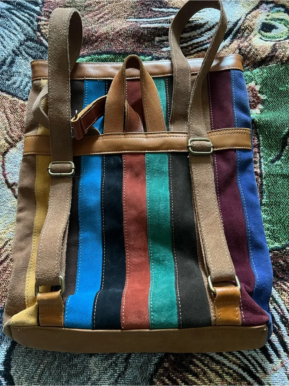 Striped Multicolor Suede & Leather Backpack
